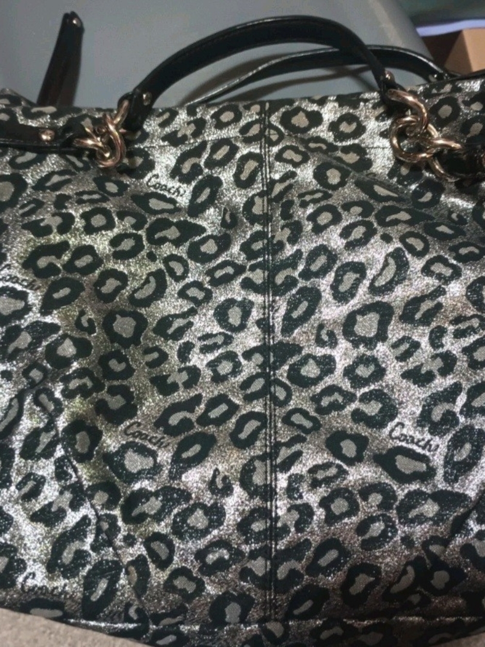 Coach Metallic Leopard-Print Tote Bag - Black/Silver
